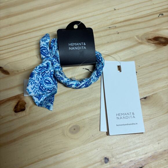 Hemant & Nandita Womens One Size Hair Tie Up Blue Cotton Floral - Picture 3 of 7